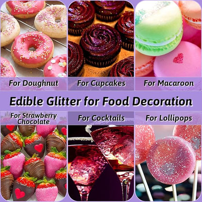 Edible Glitter Set, 3 Colors Luster Dust Edible Glitter, Food Grade Metallic Food Decorating Sprinkle Dust for Drinks Wine, Powder Glitter for Fondant, Chocolate, Candy, Cookie, 5g/0.18oz, Vegan