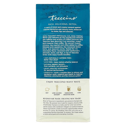 Teeccino Dandelion Caramel Nut Herbal Coffee - Caffeine-Free Coffee Alternative with Prebiotics, Gluten Free, Acid Free - Medium Roast, 10 oz