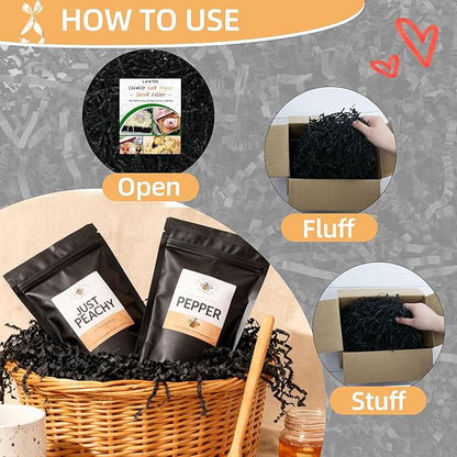 LWWTBS Crinkle Cut Paper 7oz Shredded Packing Grass Cushion Paper for Gift Baskets Christmas Wedding Birthday Bridesmaid Engagement Craft Gift boxes Bags Filler (Black)