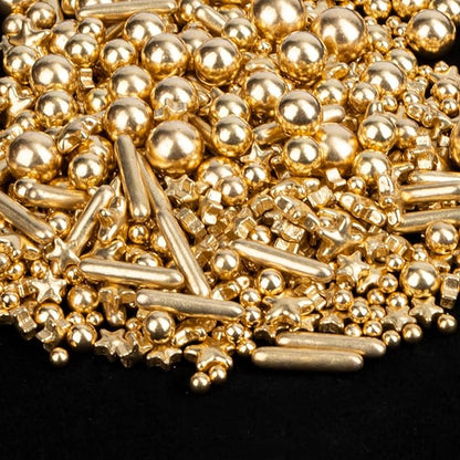 Twisweet Gold Pearl Star Rods Sprinkles for Cake Decorating, Edible Sugar Pearls for Baking, Mix Size Cake Topper Ice Cream Cupcake Cookie Dessert Decorations, Wedding Valentines Birthday Christmas Easter Mother's Day Supplies (130g/4.58oz)