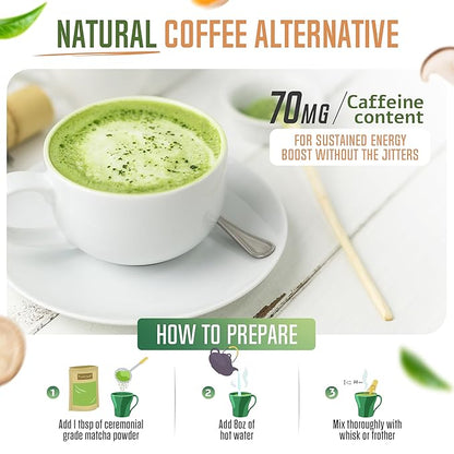 ReviTEAlize Organic Matcha Mushroom Powder - Organic Ceremonial Grade Blend - Coffee Alternative - Latte (30 Servings)