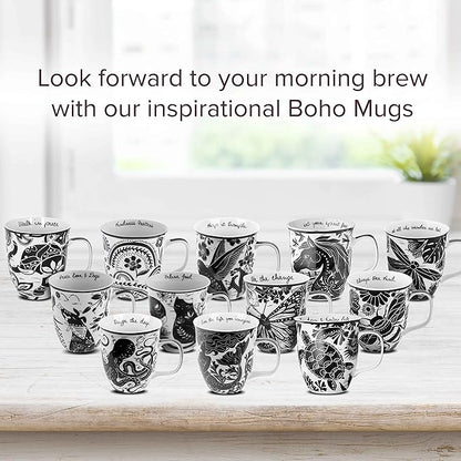 Karma Gifts 16 oz Black and White Boho Mug Mermaid - Cute Coffee and Tea Mug - Ceramic Coffee Mugs for Women and Men