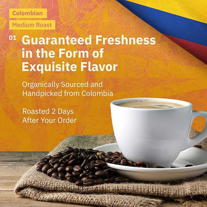 Kochere Colombian Specialty Whole Bean Coffee – 1LB Medium Roast – Single Origin, Farm Direct, Freshly Roasted to Order – Smooth, Chocolate & Berry Notes