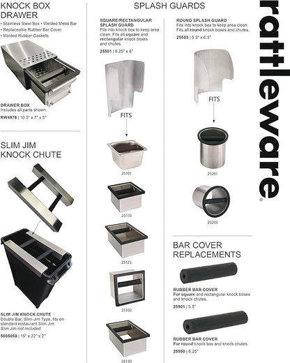 Rattleware Stainless Steel Knock Box - Perfect for Home, Cafe, Restaurant, Hotel, Office, or Commercial Establishment - Heavy Duty Knock Box Trusted By Baristas Worldwide (7.44" x 6.89" x 4.41")