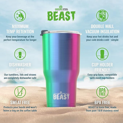Beast 40 oz Tumbler Stainless Steel Vacuum Insulated Coffee Ice Cup Double Wall Travel Flask (Rainbow)