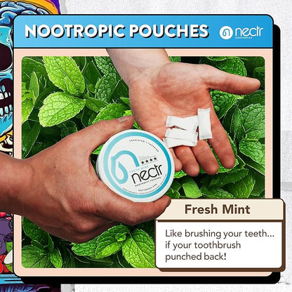 Nectr Energy Nootropic Pouches – Fresh Mint Flavored, Caffeine Pouches with Cognizin® Citicoline. Nicotine-Free Sugar-Free Brain Treats. Smooth, Sustained Focus & Energy Supplement - 1 Puck of 16pcs