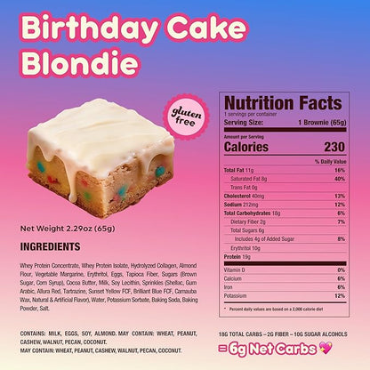 Prime Bites Protein Brownie from Alpha Prime Supplements | High Protein, Collagen Fortified Low Sugar Treat | Delicious Snack | 12 Bars per Box (Birthday Cake Blondie)