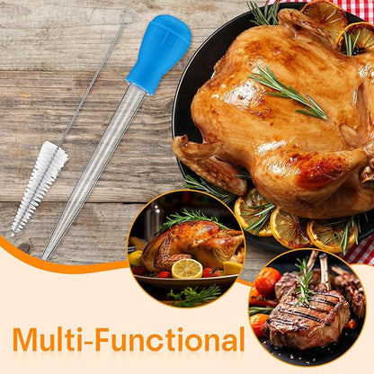 Boao 14 Pcs Heat-resistant Turkey Baster Cooking Set Includes 8 Pcs 11 Inch Turkey Baster, 2 Silicone Basting Brush, 4 Cleaning Brush for Thanksgiving Cooking, BBQ Grill, Baking Meat(Vibrant Color)