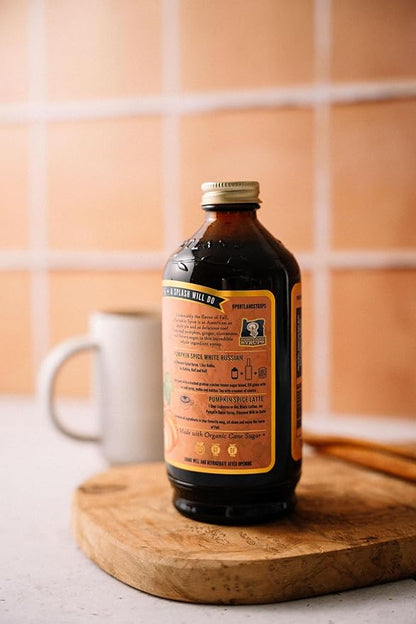 Portland Syrups Pumpkin Spice Syrup - Organic Pumpkin & Ginger Coffee Syrup for Lattes, Mocktails, & Baking - Rich Flavor - Organic Cane Sugar - Natural Ingredients - 12 oz Bottle, 12 Servings