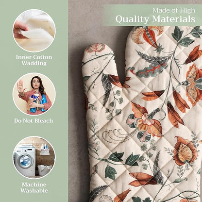 Maison d' Hermine Oven Gloves 100% Cotton Oven Mitt 7" x 13" with Loop Heat Resistant, BBQ, Cooking Gloves, Baking, Grilling, Kitchen, Handling Hot Pans (Pack of 1, Dalida)