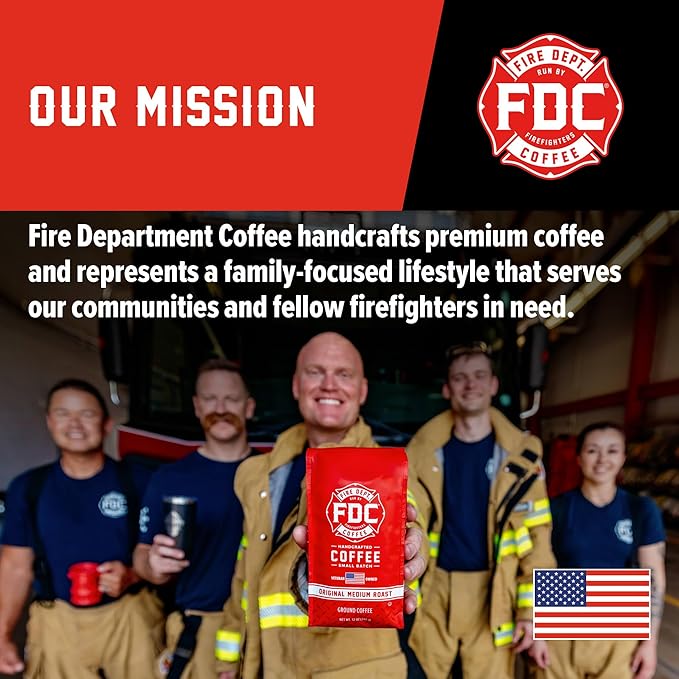 Fire Department Coffee - Gives Back to Firefighters - Sweet & Smooth Donut Shop Ground Coffee - Medium Roast - Roasted in the USA - Veteran Owned - 12 oz