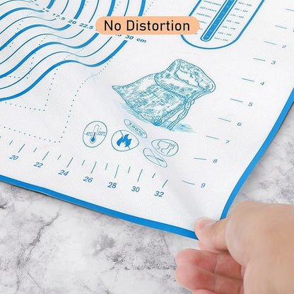 Silicone Pastry Mat with Measurement, Kids Rolling Mat for Fondant, Rolling Dough, Pie Crust, Pizza and Cookies, Baking Mat,12" x 16", Blue