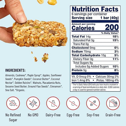 The YES Bar Apple Cinnamon Crisp – Plant Based Protein, Decadent Snack Bar – Vegan, Paleo, Gluten Free, Dairy Free, Low Sugar, Healthy Snack, Breakfast, Low Carb, Keto Friendly (Pack of 6)