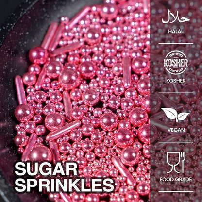 Rose Gold Pearl Rods Sprinkles, Baking Sprinkles for Cake Decorating, Mix Size Sugar Candy For Donut, Cupcake Topper, New Year, Holiday, Wedding Party Supplies, 150g/5.29oz