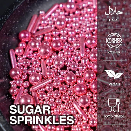 Rose Gold Pearl Rods Sprinkles, Baking Sprinkles for Cake Decorating, Mix Size Sugar Candy For Donut, Cupcake Topper, New Year, Holiday, Wedding Party Supplies, 150g/5.29oz