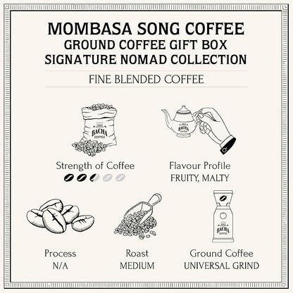 Bacha Coffee | Mombasa Song Fine Blended Signature Nomad Collection, 100% Arabica Specialty Coffee, Ground Beans, Medium Roast, 250g