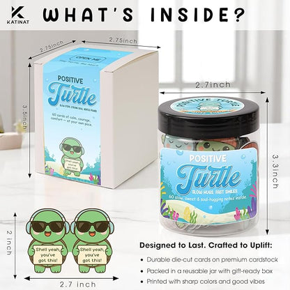Positive Turtle Jar – 60 Funny Emotional Support Affirmation Cards, Sea Turtle Gifts for Women, Teens, Tweens, Girls, Turtle Decor, Trendy Teen Girl Stuff, Back to School Gifts, Teachers Gift