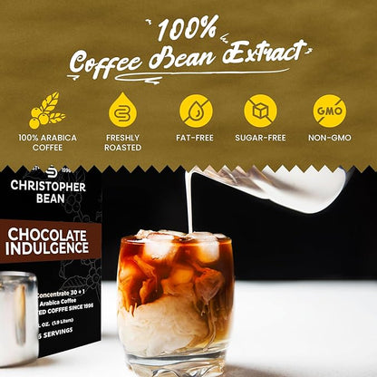 Christopher Bean Coffee - 396 servings, 30 to 1 Blend Bag in Box Liquid Instant Coffee or Cold Brew Coffee Concentrate - Hot or Iced Coffee - Chocolate Indulgence