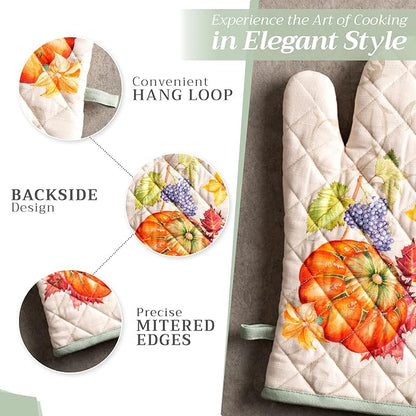 Maison d' Hermine Oven Gloves 100% Cotton Oven Mitt 7" x 13" with Loop Heat Resistant, BBQ, Cooking Gloves, Baking, Grilling, Kitchen, Handling Hot Pans (Pack of 1, Lumina)