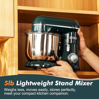 Kitchen in the Box Stand Mixer, 3.5 QT Small Electric Kitchen Mixer, 10-Speed Portable Lightweight Food Mixer with Stainless Steel Bowl, Egg Whisk, Dough Hook, Beater (Dark Green)