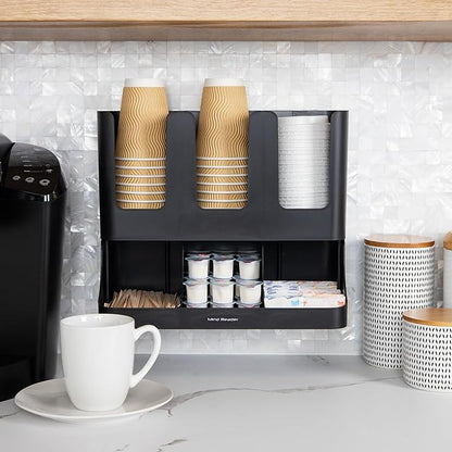 Mind Reader 6 Compartment Upright Breakroom Coffee Condiment and Cup Storage Organizer, Black