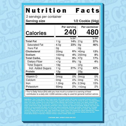 My Cookie Dealer Protein Cookies, Milk & Cookies (6-Pack, 3.8oz Each) - 25g of Protein per Cookie - Individually Wrapped Workout Snacks for On-The-Go Travel