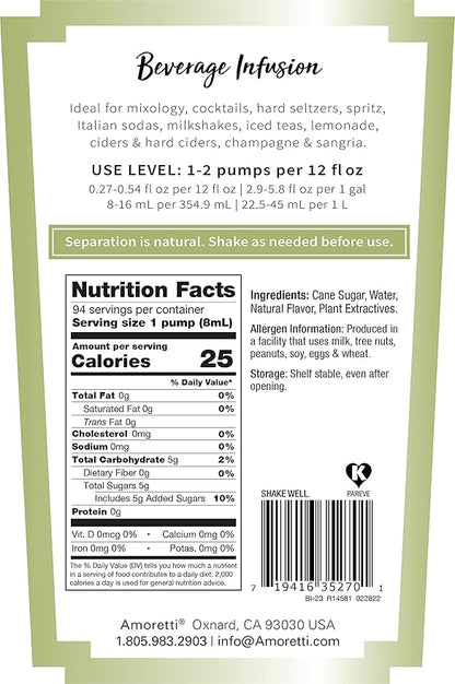Amoretti - Spicy Cucumber Beverage Infusion, 94 Servings Per Bottle (750 ml) - Drink Mix & Water Enhancer with Pump for Flavoring Cocktails, Waters, Teas, and other Beverages, Preservative Free