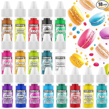 Food Coloring Liquid- 18 Vibrant Colors Food Dye Colorantes Para Reposteria, Highly Concentrated Cake Decorating Food Coloring for Icing, Cake, Baking, Frosting, Easter Egg, Macaron, Slime - 6ml