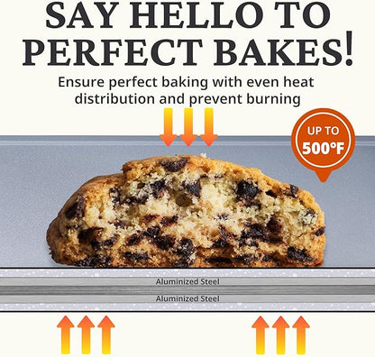 BRONYPRO Non Stick Ceramic Baking Sheet Pan Set of 3, Natural Non Toxic Cookie Sheets for Baking - PFOA, PTFE Free, Heavy Duty Aluminized Steel Oven Trays for Cooking with Silicone Handles, Coral
