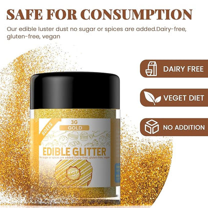 Edible Glitter Set - 4 Colors Food Grade Edible Drink Glitter for Cake Strawberries Drink Dust Shimmering, Vegan Food Coloring Sprinkle for Chocolates, Fondant Pops (3g per Bottle)