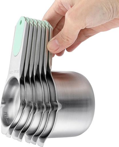 Spring Chef Magnetic Measuring Cups & Spoons Set (Patent Pending), Strong N45 Magnets, Heavy Duty Stainless Steel Fits in Spice Jars for Baking & Cooking, BPA Free, Round Set of 15 with Leveler, Mint