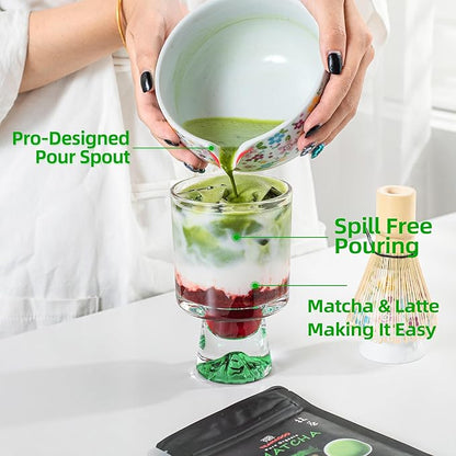 TEANAGOO Matcha Whisk Set,7 Pcs Matcha Set White,Ceremony Matcha Kit,Matcha Tea Set for Making Latte,Ceramic Bowl(chawan) whith Spout and Whisk,Gift for Matcha Lovers