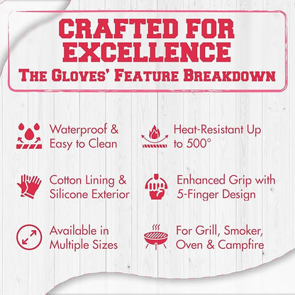 KITCHEN PERFECTION XL Silicone Smoker Oven Gloves for Women -Extreme Heat Resistant BBQ Gloves -Handle Hot Food Right on Your Grill Fryer&Pit|Waterproof Grilling Cooking Mitts|Superior Set+3 Bonuses
