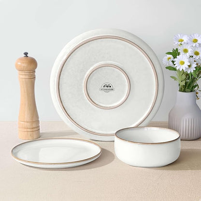 Herogo Ceramic 7.9 Inch Porcelain Dessert Plates Set of 6, Small Stoneware Dinner Plate Set, Double Reactive Glaze Large Dinnerware Plates for Kitchen, Microwave, Oven & Dishwasher Safe, Ivory White