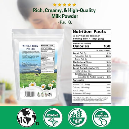 Z Natural Foods Premium Whole Milk Powder - Powdered Milk for Baking, Cooking, Drinks - Dry Milk Powder, Pasteurized, Non-GMO, Gluten-Free, Kosher-Certified, 2 lbs