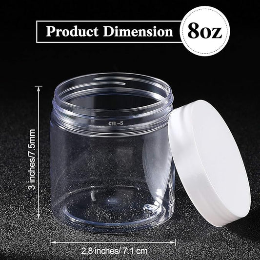 Patelai 4 Pieces Round Wide-mouth Leak Proof Plastic Container Jars with Lids for Travel Storage Makeup Beauty Products Face Creams Oils Salves Ointments DIY Making(8 Ounce,White)