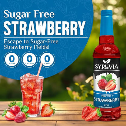 Syruvia Sugar-Free Strawberry Syrup, Flavored Syrup for Drinks, Cocktails, Lemonades, Iced Teas, and Desserts – 25.4 fl oz