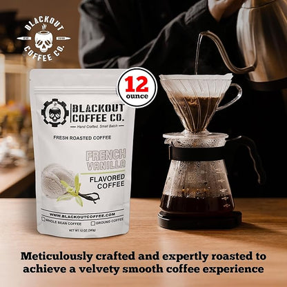 Blackout Coffee French Vanilla Flavored Coffee - Ground Coffee, Fresh Roasted In the USA,12 oz Pouch