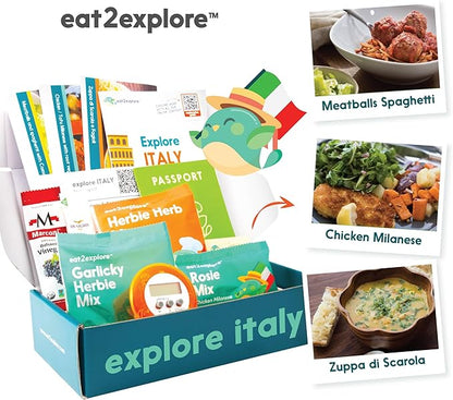eat2explore Cooking Kits for Kids – Interactive & Educational Kids Cooking Sets Real for Ages 5 and Up,3 Recipe Cards & Global Ingredients – Fun Gift for Young Chefs (Italy Edition)