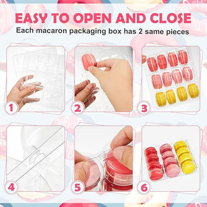 Sherr 12 Pcs Macaron Boxes Clear Plastic Macaron Storage Containers Macaroon Packaging Display Trays for Cookie, Wedding, Party Gifts