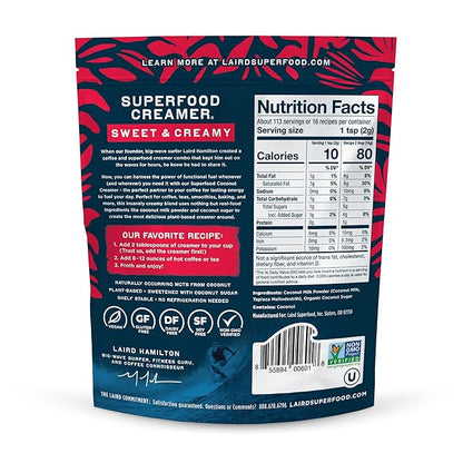 Laird Superfood Non-Dairy Superfood Creamer - Coconut Powder Coffee Creamer - Sweet & Creamy - Gluten Free, Non-GMO, Vegan - 8 oz. Bag, Pack of 1