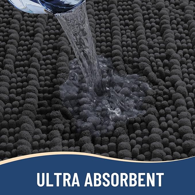 Arotive Luxury Chenille Bathroom Rug Mat, Extra Soft Thick Absorbent Shaggy Bath Rugs, Non-Slip Machine Wash Dry, Plush Bath Mats for Bathroom, Shower and Tub, 36x24, Dark Grey