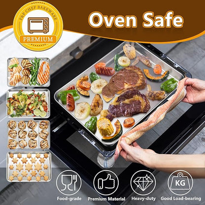 P&P CHEF 16 Inch Stainless Steel Baking Sheet with Rack Set (2 Pans+ 2 Racks), Cookie Sheets Baking Trays and Cooling Wire Racks, Oven & Dishwasher Safe, Pans with Flat Racks