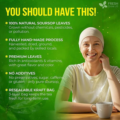 FreshDrinkUS, 75+ Premium Soursop Graviola Dried Leaves Tea, Natural Whole Leaves, Wildcrafted, Hoja De Guanabana, Soursop/Guanabana/Graviola Tea, No Sugar/Gluten/Caffeine/Non GMO, Vegan