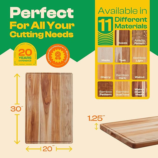 Riveira Teak Wood Cutting Board – Gourmet Teak Grandeur: 20 x 30 Wooden Cutting Board – Natural Wooden Cutting Boards For Kitchen Decorative – Innovative Juice Grooves Teak Wooden Chopping Board