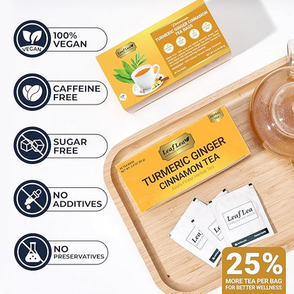 LeafLea 160 Ginger Turmeric Tea Bags, 100% Natural & Pure Herbal Tea Blend of Turmeric Ginger Tea with Cinnamon, Turmeric Tea Supports Digestion & Immunity, Caffeine-Free, No Sugar, Non-GMO
