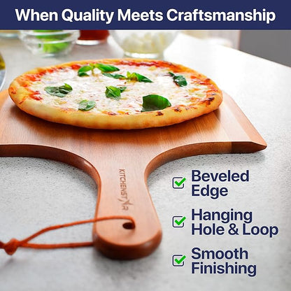 KitchenStar 12-Inch Acacia Wood Pizza Peel – Wooden Cutting & Serving Board with Handle & Hanging Loop – Natural Oil Finish – Ideal Pizza Oven Accessory for Easy Sliding & Prep