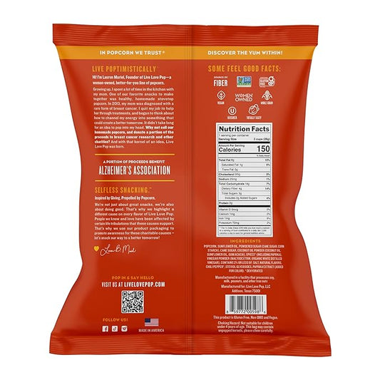 Live Love Pop Hot Honey Butter Flavored Gourmet Popcorn, 1.0 Oz (Pack of 12), Individual Snack Size Bags, Healthy Snack, Gluten Free, Vegan & Non-GMO, Mission Driven Munchies