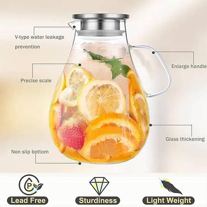 Glass Pitcher with Lid,3000ml - Hot/Cold Water Jug, Juice and Iced Tea Beverage Carafe