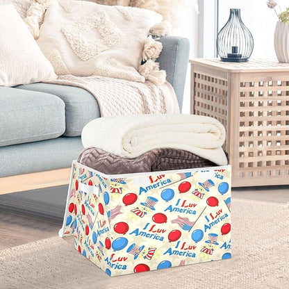 susiyo Classical American Pattern fabric storage baskets with lids,Collapsible Storage Boxes,Foldable storage boxes with handles for Home,Office,Closet Organization